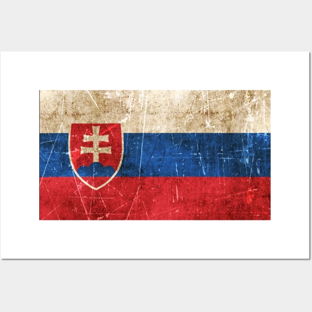 Vintage Aged and Scratched Slovakian Flag Wall Art by jeffbartels